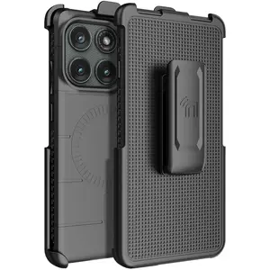 Nakedcelllphone Combo for Motorola Edge 2025 Phone Case, Rugged Case and Belt Clip Holster Holder (Compatible with MagSafe)