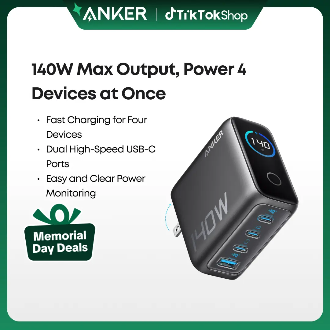 Limited Offer]Anker Laptop Charger (140W, 4-Port, PD 3.1), Portable Charger  with 4-Port Fast Charging, Advanced GaN Power Adapter, Intuitive Touch  Controls, For MacBook, iPhone 16 Series, Samsung, Pixel, and More - TikTok  Shop