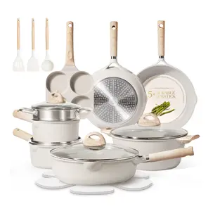 Beige 21-Piece Non-Stick Cookware Set - Induction-Ready Kitchen Pots and Pans Set Beige 21-Piece Non-Stick Cookware Set - Induction-Ready Kitchen Pots and Pans Set