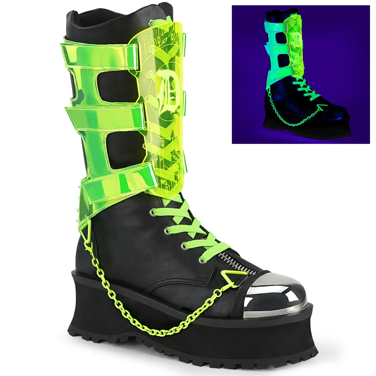 Demonia Men's Gravedigger-255 Black Vegan Leather Knee-high Boots Demonia Men's Gravedigger-255 Black Vegan Leather Knee-high Boots