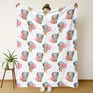 One Piece Chopper Cotton Candy Theme Flannel Blanket, Soft Digital Print, Perfect for Sofa & Office Naps, Multifunctional Outdoor Sports Blanket