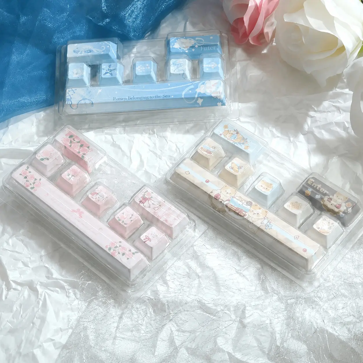 Cute Novelty Supplement Keycap Sets (3 Optional Styles) - OEM Profile, Includes Esc, Spacebar & Arrow Keys, Compatible with Cross-Type Mechanical KBs, for Gamers/Typists (Keycaps Only, No Keyboard Included)