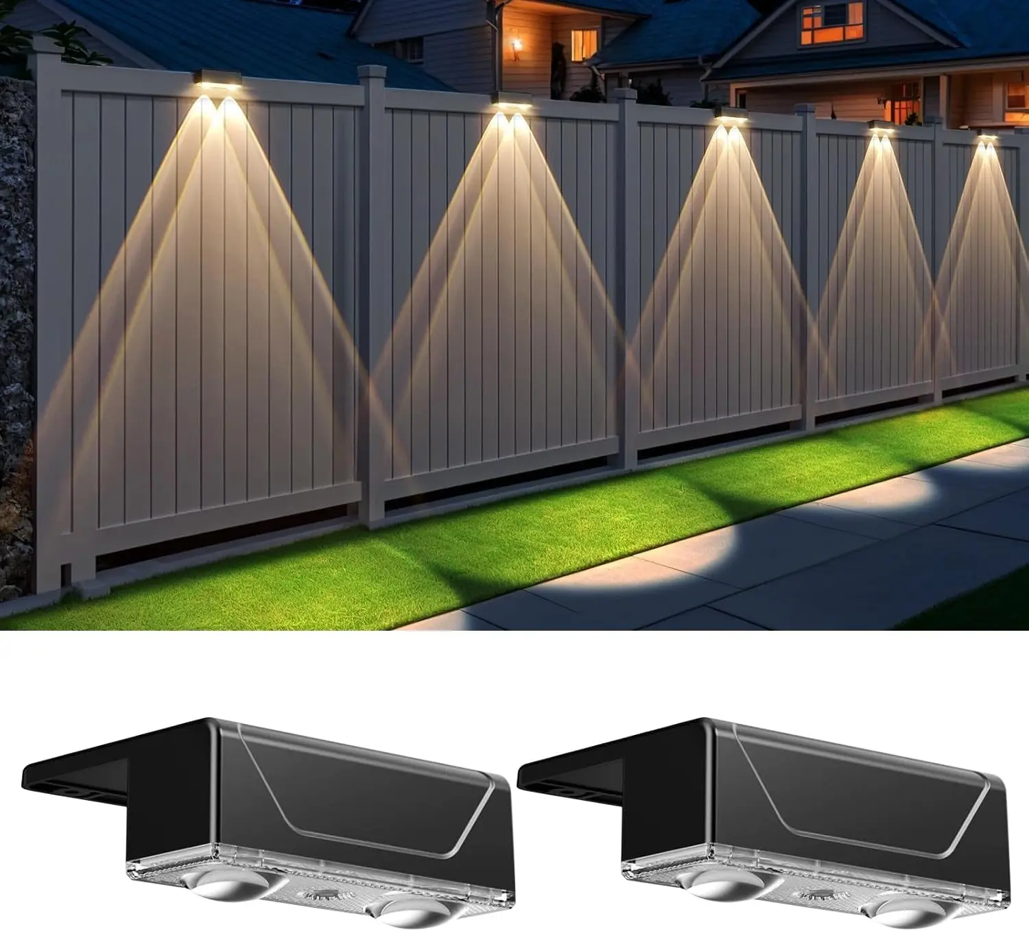 Solar Fence Lights Outdoor - 3 Color Modes(3000K/4000K/6000K), IP55 Waterproof Solar Lights, Fence Light Solar Powered for Outside, Backyard, Railing, Steps, Patio and Wall Lighting (2)