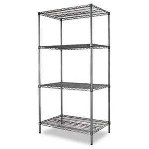 Alera  Industrial Wire Shelving Starter Kit Four Shelves 36w x 24d x 72h Black