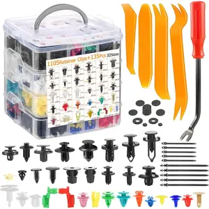 1240Pcs Car Push Retainer Clips & Auto Fasteners Kit - 32 Most Popular Sizes Nylon Bumper Fender Rivets with 10 Cable Ties and Fasteners Remover for Toyota GM Ford Honda Chevy
