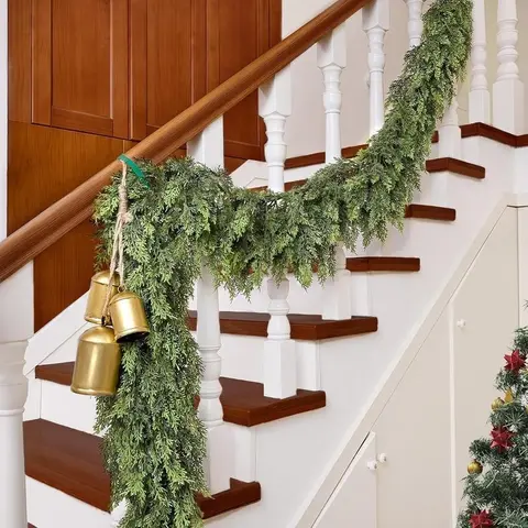Lush Artificial Cedar Garland 72"- 160-leaves real touch Perfect for Home Holiday Decor, Ideal for Tabletops,Ornaments holiday decoration Plastic Plants Flowers Decorative Tree Decorating