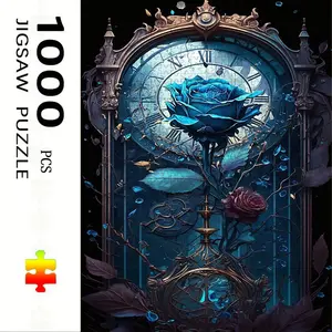 1000 Piece Blue Rose Clock Theme Puzzle, Jigsaw Puzzles, Large Adult Family Interactive Toy, DIY Home Decor Brain Challenge, Holiday Scene, Perfect Gift