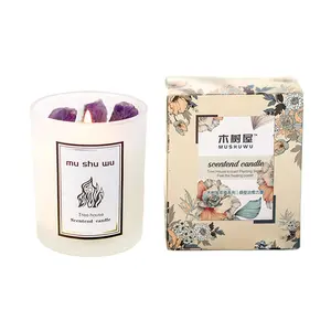 Mushuwu Crystal Stone Scented Candle Large Capacity Frosted Glass Cup French Rose Scent Aromatherapy Essential Oil Fragrance Gift for Decor Ornaments