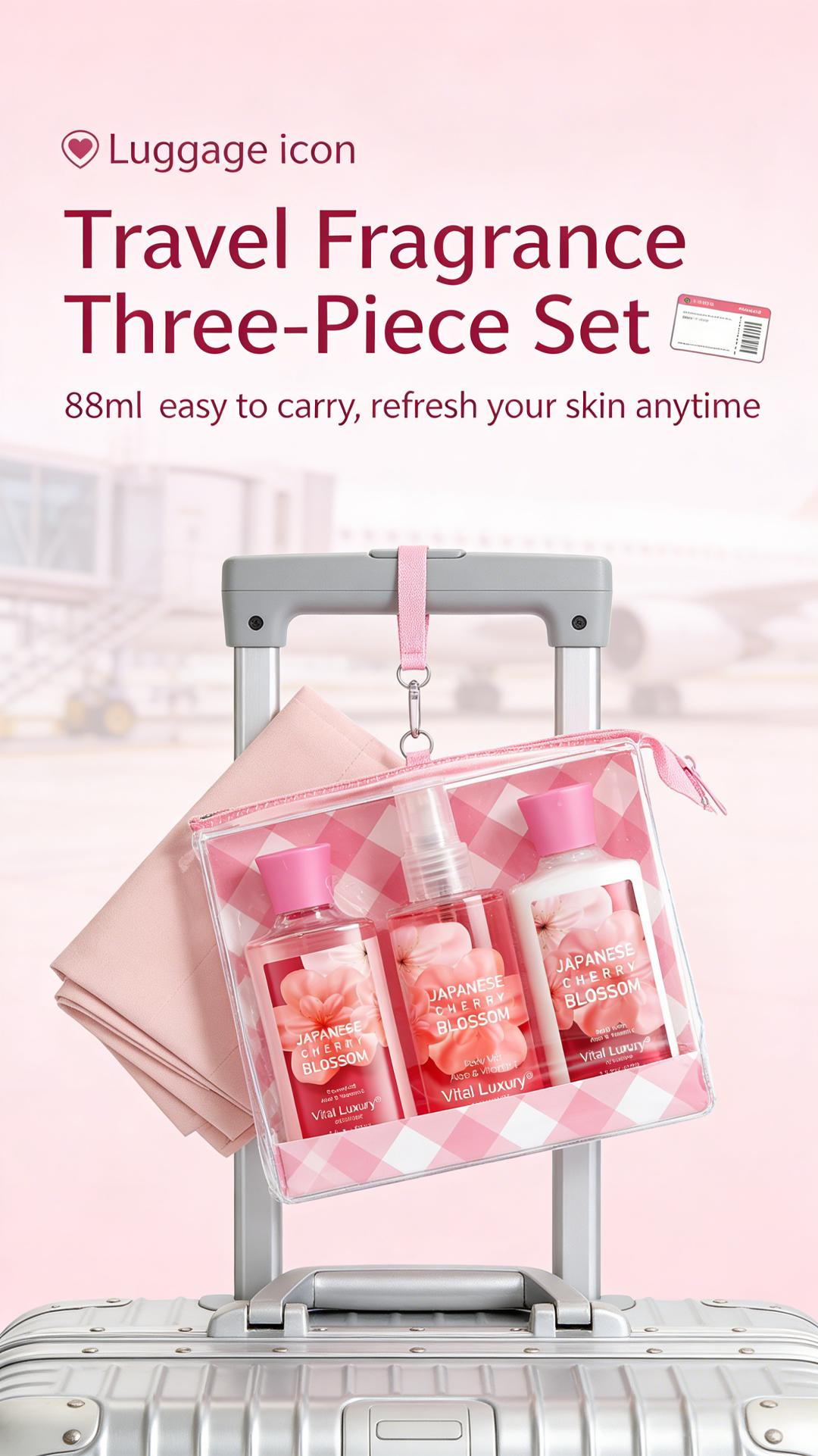 Mother's Day Gift-Vital Luxury Japanese Sakura Bath &Body Travel Set  – 3oz Shower Gel, 3oz Body Lotion, 3oz Body Mist | Silky Lather, All-Day Freshness, Moisturizing & Revitalizing | Ideal Gift for Mom, Wife, Sister & Girlfriend