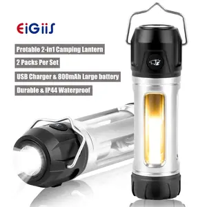 2-in-1 Camping Lantern 2 Packs Portable Flashlight Outdoor Handheld Flashlight Magnet Based Camping Light Chargeable Camping Accessories for Camping, Hiking, Maintenance, Outdoor Emergency
