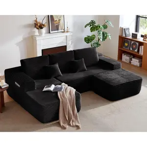 Aobtkel®104" Cloud Sectional Sofa with U-Shape Chaise and Side Pockets , Modern Modular Design, Deep Seating, Upholstered Couch for Living Room/Bedroom, No Assembly Required (Plush Fabric),Black,Left
