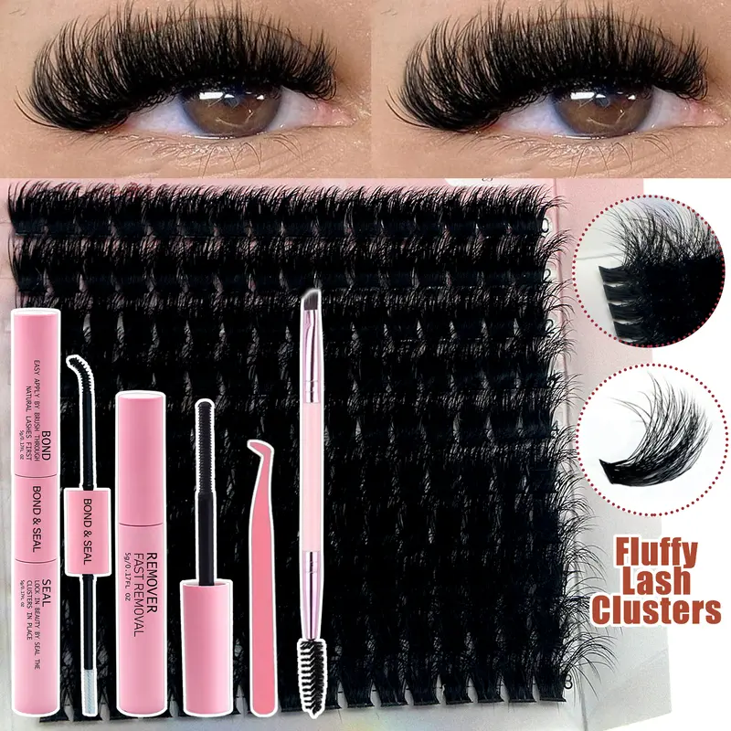 DIY Eyelash Extension Kit 120D/100D/80D Fluffy Cluster Lashes 0.07mm Ultra-Fine Natural Voluminous Lashes with Bond and Seal ，Lahes Glue, Tweezers,Lasshes Remover（9-16mm Multi-Length, Reusable, Beginner-Friendly）Home Use/Party/Daily Makeup Must-Have