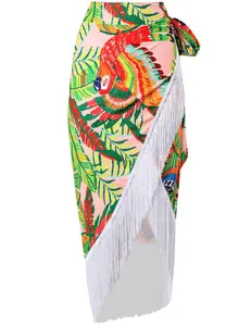 St. Barths La Robe Neon Parrots Fringe Sarong
