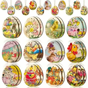 Easter Bunny Egg Wooden Hanging Decorations, 12/24/36 Pieces, Easter Decoration Set, Perfect for Home and Party Decor
