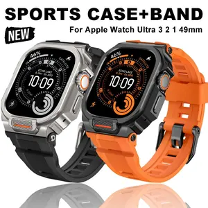 Case+Strap for iWatch Ultra 3 2 49mm Band  Accessories Sport Silicone Bracelet+Metal Protective Bumper iWatch Cover 49mm