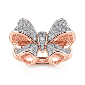 Jeulia Bowknot Design Round Cut Sterling Silver Ring Sterling Silver Zircon Engagement