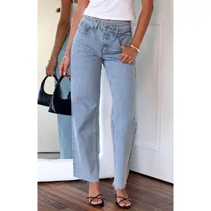 Kansis Light Blue Uneven Waist Jeans