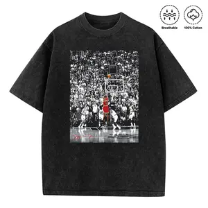 Washed T-shirt 100% cotton Michael Jordan Signature Moment Graphic Tee Classic Crew-Neck Short-Sleeve Jet Black Unisex Casual Regular Fit Men's Basketball Shirt t-shirt top