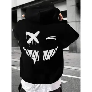 Motorcycle Style Hoodie with Full Face Mask Design, Fashion Zip Up Sweatshirt, Stylish Graphic Print for Men & Women