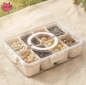 Portable Snack Box with Lid & Handle Travel Charcuterie Organizer for Candy Nuts Fruits Veggies Snacks Beach Essentials Meal Prep Divided Serving Tray Lightweight Easy to Carry Plastic Food Storage Board container pack 8-piece set kitchen supplies plate