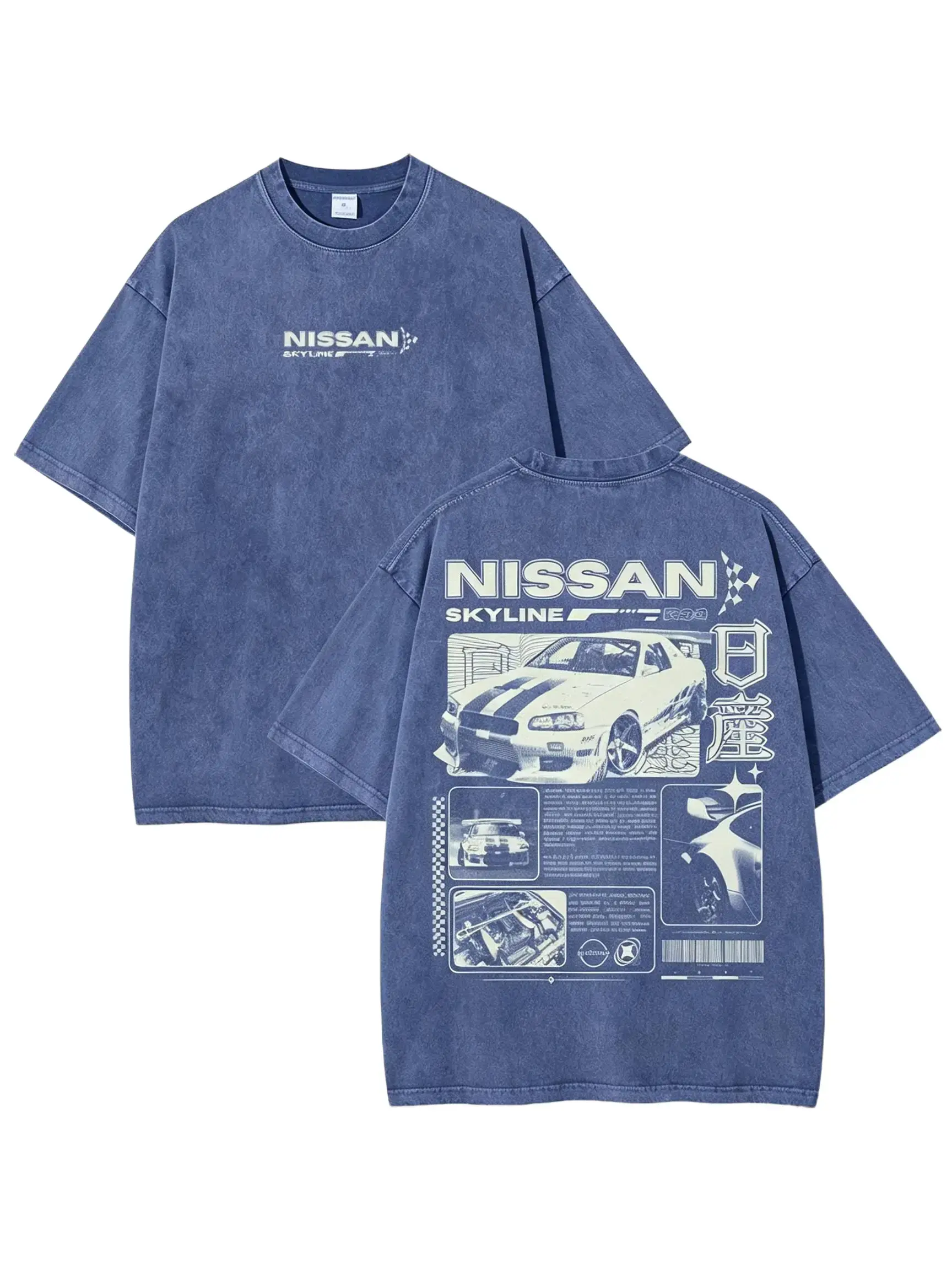 [KM 100%cotton]Vintage JDM Sports Car Graphic Washed Denim T-Shirt Skyline Men's Graphic Tees Streetwear Outfits Men Vacation Outfits Oversized Tshirt Men Retro Deftones Tour,Graphic shirts,s day fashionoutfit,funny meme shirt,casual style graphic