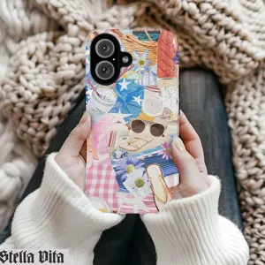 Collage Style Iphone Case, Summer Flowers, Phone Case Picnic Beach Style Phone Cover, Hardshell Case Suitable for IPhone17 11 12 13 14 15 16 Pro Max Air Plus
