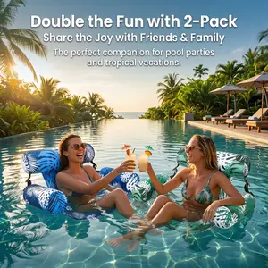 2-Pack Inflatable Water Hammock Lounger, Floating Pool Chair with Ergonomic Backrest, Multi-Function Pool Float for Adults, Great for Pool Lake Beach Summer Chill