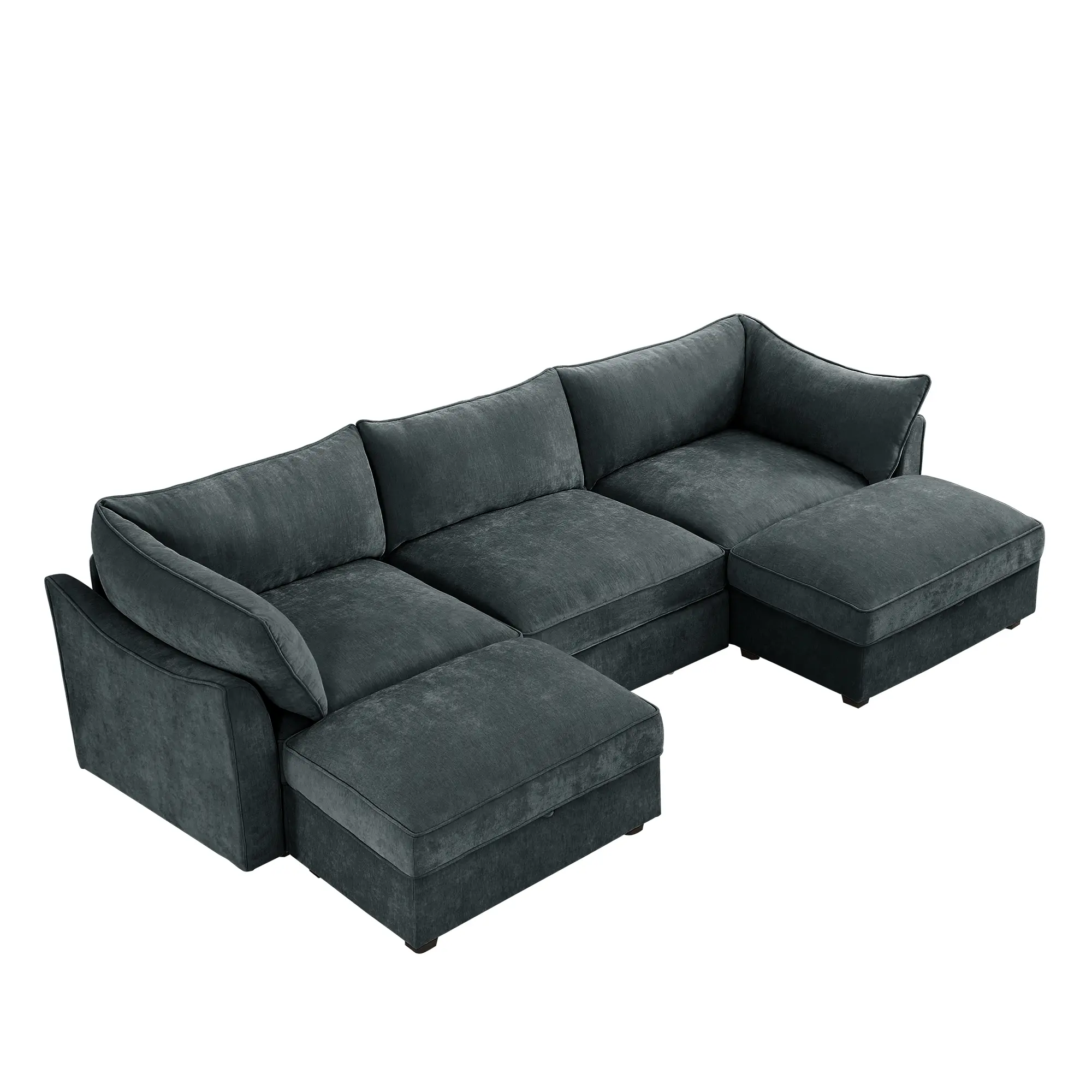 U Shape 3 Seater Deep Seat Sofa Couch with 2 Movable Ottomans, Oversized Modular Sectional with Storage Drawers, Modern Chenille Fabric, 3-Seat Design for Living Room