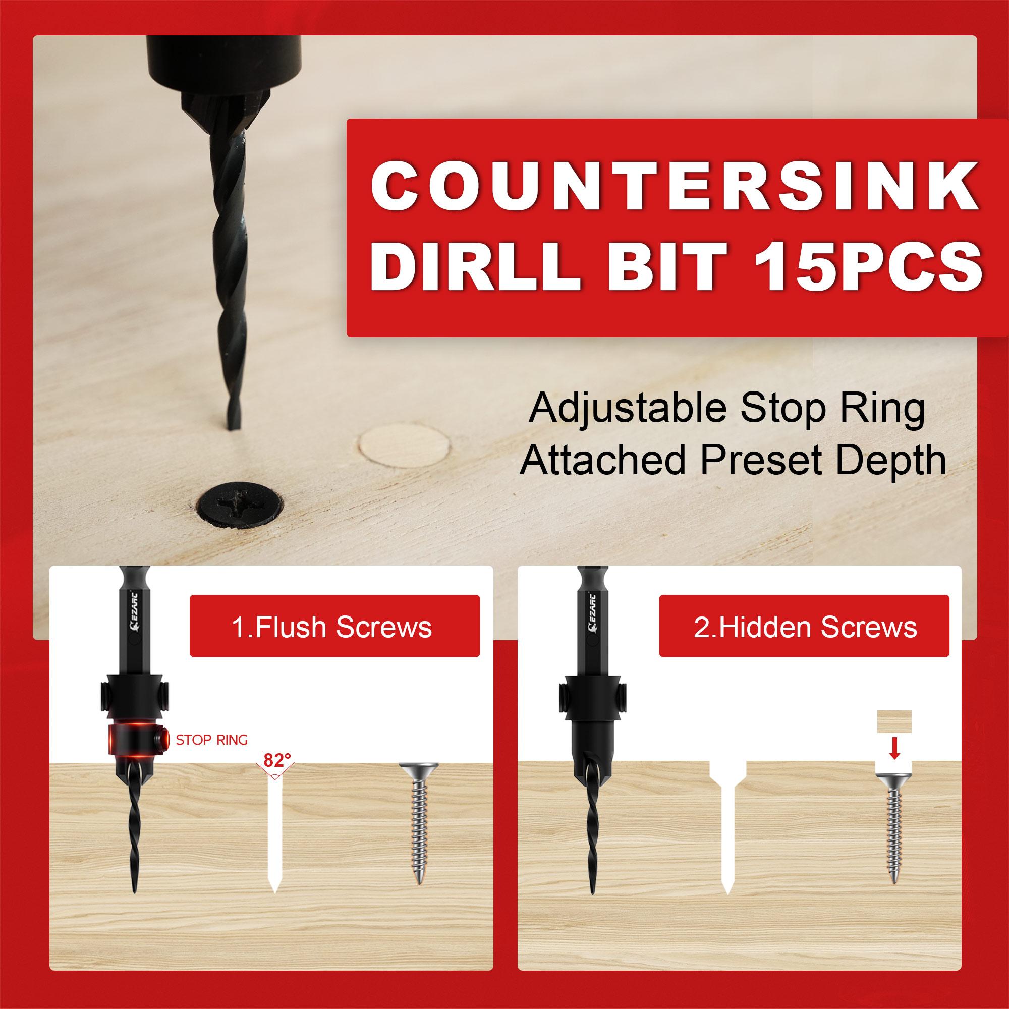 EZARC Wood Countersink Drill Bit Set With 1/4" Hex Shank for Woodworking, Quick Change for Woodworking with Storage Box, Christmas Gift EZARC Wood Countersink Drill Bit Set With 1/4" Hex Shank for Woodworking, Quick Change for Woodworking with Storage Box, Christmas Gift