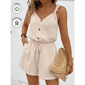 Womens Summer Loose V Neck Spaghetti Strap Short Jumpsuit Rompers 2026