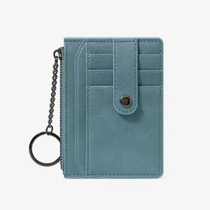 Slim Bag Keychain Wallet for Women RFID Blocking Credit Card organizer Minimalist Compact Vegan Leather Wallet with Zipper Pocket & ID Window