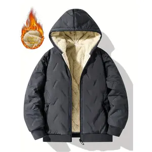(New) Boys' Polyester Solid Fleece Warm Long-Sleeve Zip-Up Hooded Jacket, Sherpa-Lined Kids' Outdoor Coat