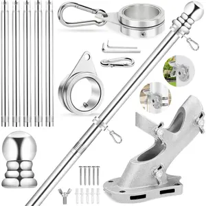Flag Pole for House, 6 FT Stainless Steel Spinning Flag Pole Kit, 1" Rustproof Porch Flagpole with 360? Tangle Free Metal Flagpole Rings & 2-Position Bracket for Outdoor  for 3x5 Flags