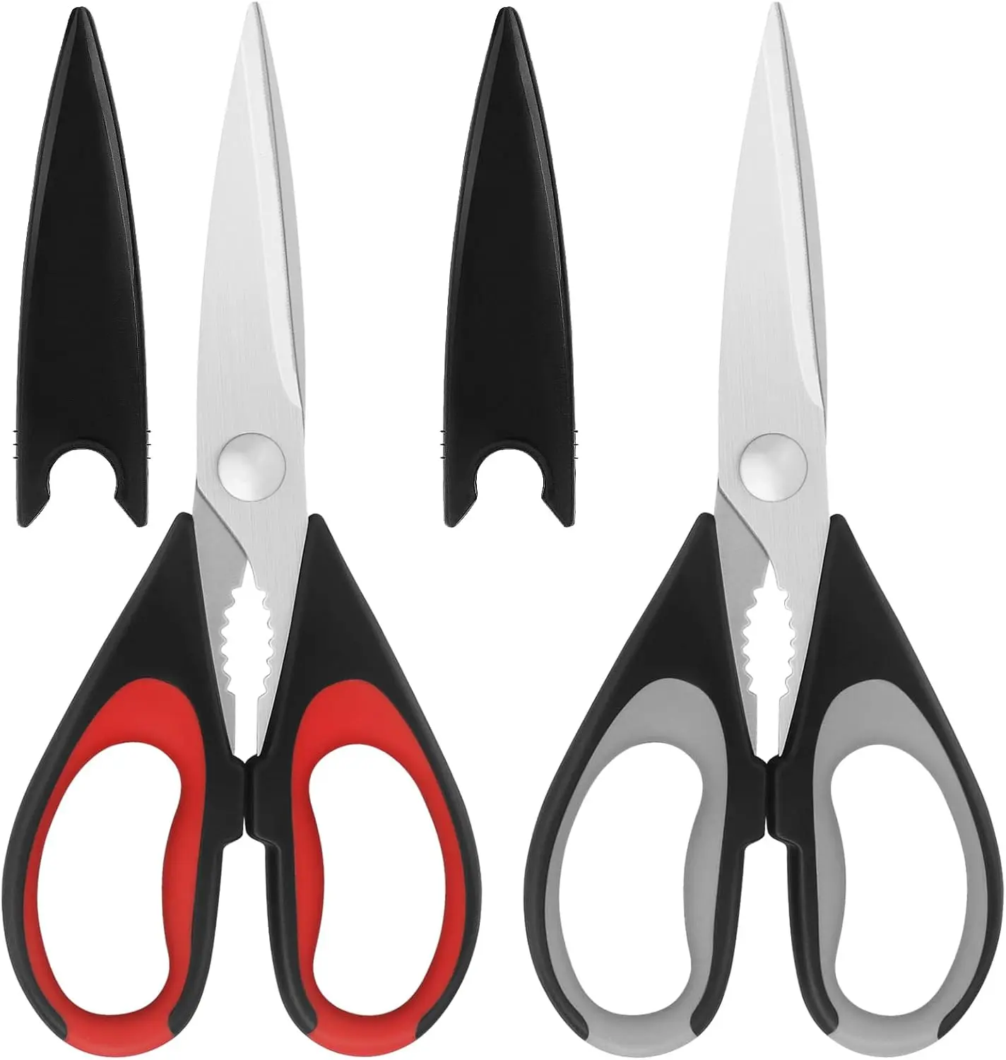 Kitchen Scissors, Stainless Steel Blades, Soft Grip, Multi-Purpose Heavy Duty Kitchen Scissors Set, Black/Grey, 2 Piece Set