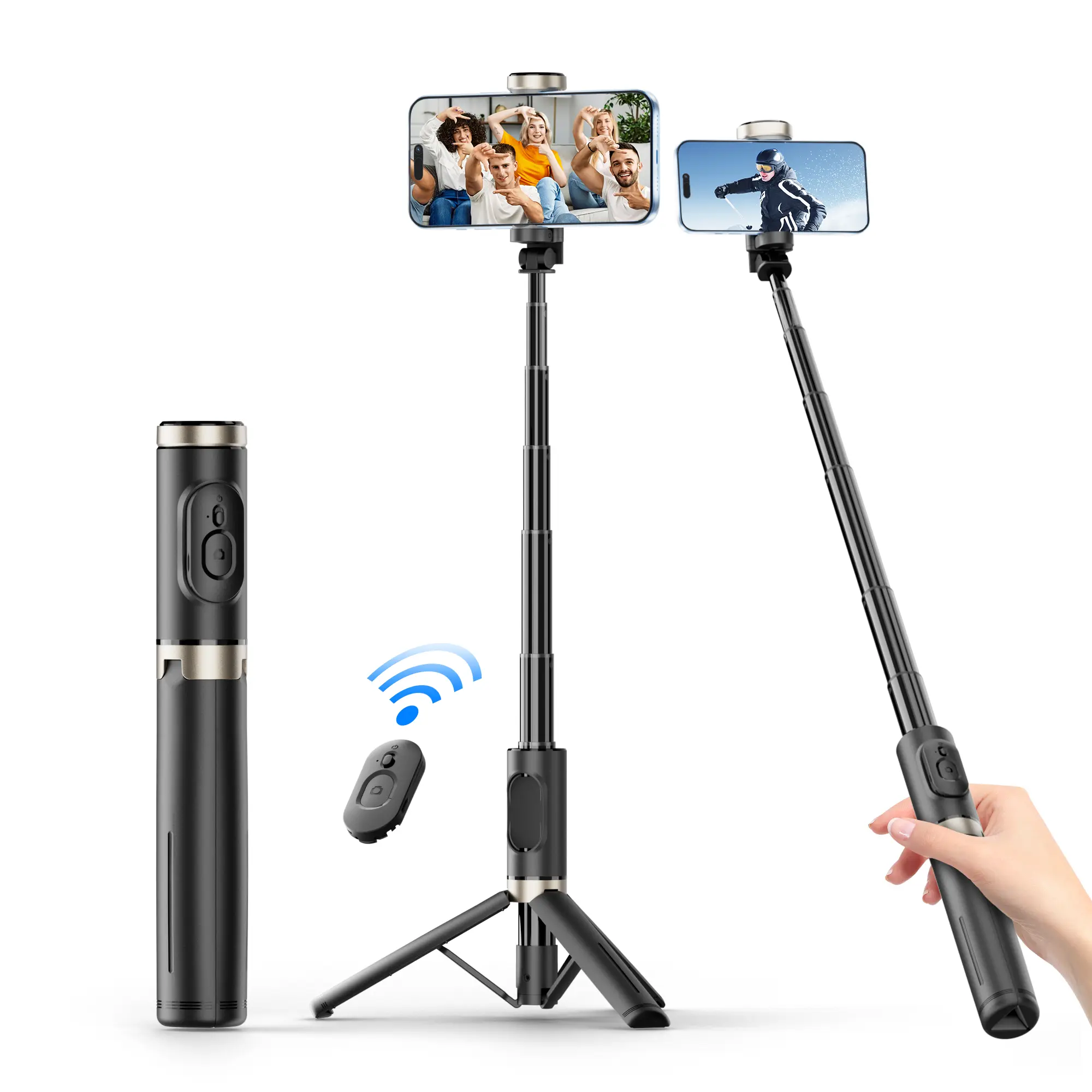 Mini Selfie Stick Tripod with Bluetooth Remote, Portable All-in-One Phone Stand, Foldable Aluminum Travel Tripod for TikTok, Vlog, Selfies & Vacation Photos