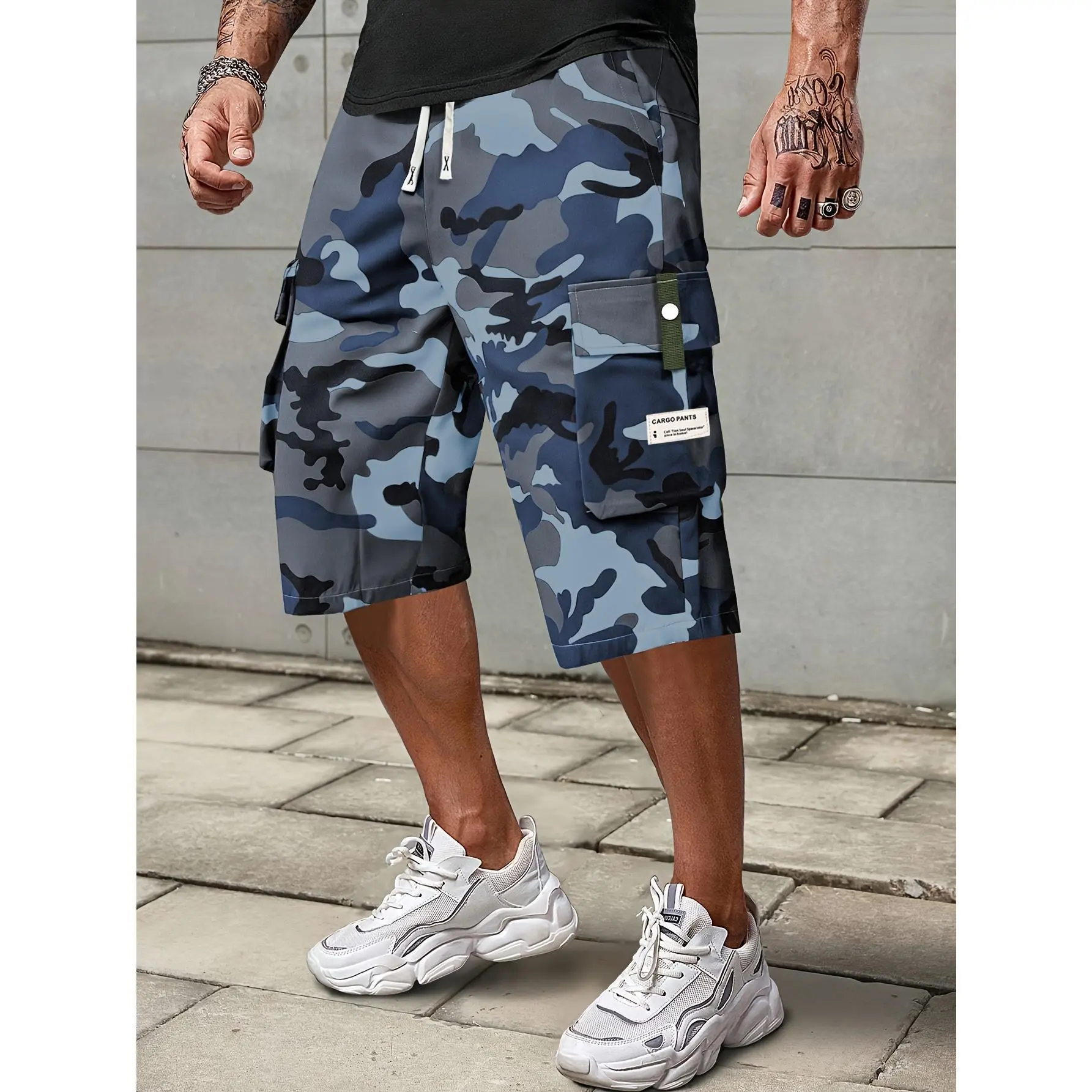 Men's Camouflage Cargo Khaki Shorts - Elastic Drawstring Waist, Multiple Pockets, Durable Non-Stretch Regular Fit, Breathable Sports, Lightweight Athletic for Casual/Outdoor Wear, Breathable Sports Shorts, Lightweight Athletic Shorts
