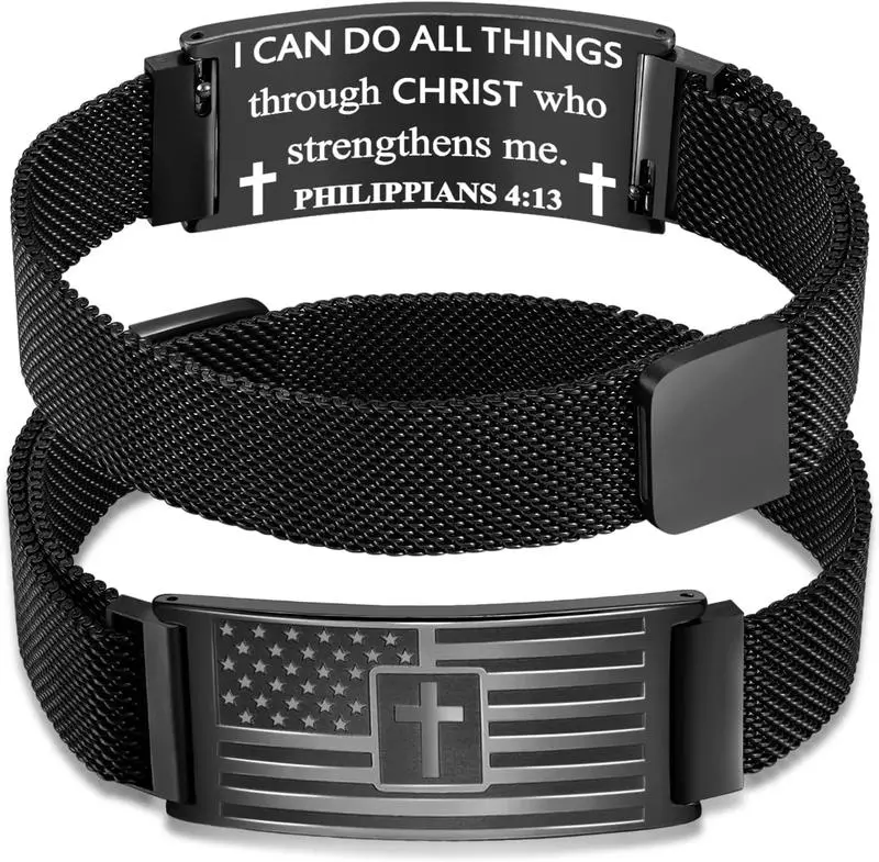 American Flag Cross Bracelets, Bible Verse Stainless Steel Adjustable Bracelet Religious Christian Jewelry Gifts for Thanksgiving Christmas Stocking stuffers Grandson Son highquality finish charm bracelet gift for boyfriend & husband, valentine's gift