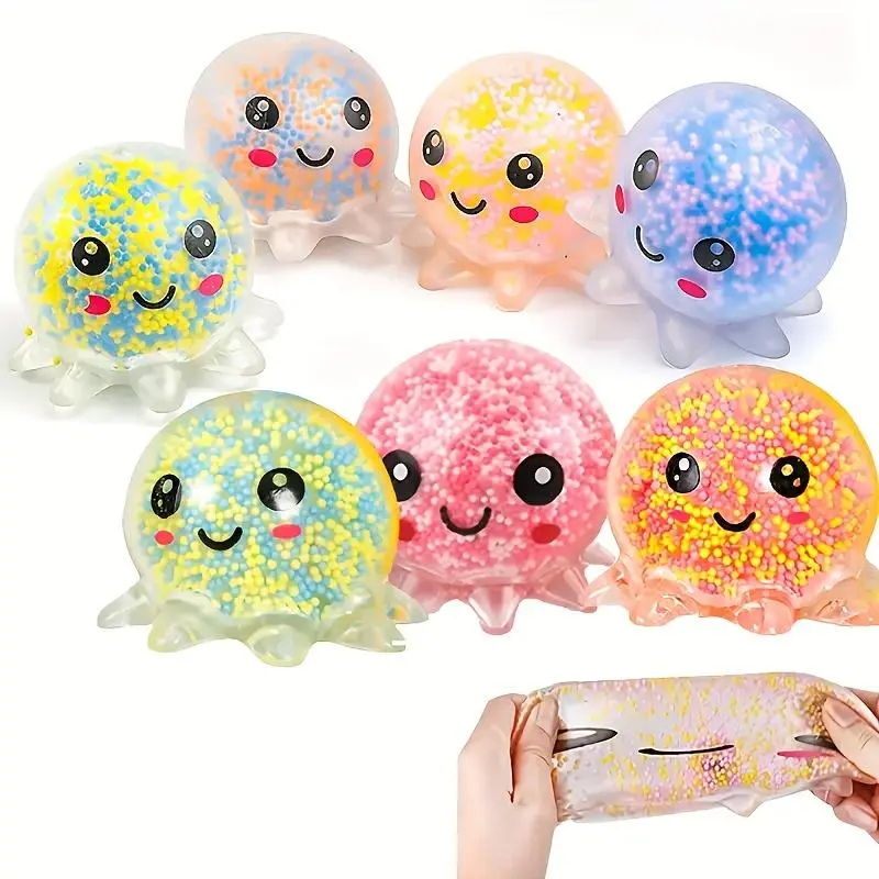 4pcs Cute Octopus Fidget Balls for Stress Relief, Colorful Bead-Filled Sensory Toys for Kids and Adults, Perfect Christmas & Halloween Stocking Stuffers, Fun Relaxation Gifts