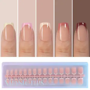 French Tip Press On Nails, 150Pcs French Gel Nail Tips Short Square, Soft Gel Pre-shaped No Need to File 3 in 1 Tips, Fake Nails for Nail Art DIY Extension Designs