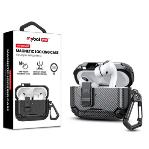 MyBat Pro SafeSound Magnetic Locking AirPods Case for Apple AirPods Pro 3 with Wireless Charging Black Secure Stylish Protection