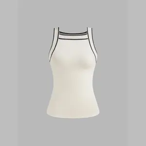 Cider [size 2-10] Knit Boat Neck Solid Contrasting Binding Tank Top