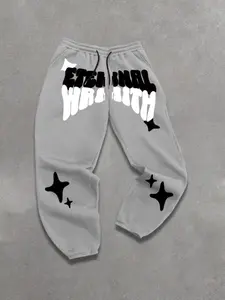 Men's Letter & Star Print Drawstring Waist Joggers, Fall Winter Casual Fitted Woven Pants with Pockets, Men's Daily Wear Long Trousers, Casual Sports Trousers