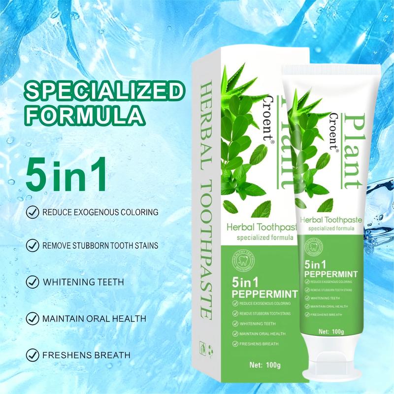 Herbal Toothpaste - Mint-enhanced Formula for Visibly Whiter Fresher Smile Natural Ingredients 5in1 Peppermint 100g