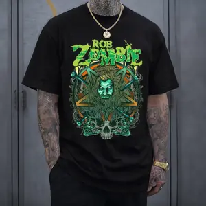 Rob Zombie 2026 Tour Band Tee T-Shirt Menswear Top Heavy Cotton Unisex Oversize Industrial Metal Heavy Metal Rock Band Vintage Horror Graphic Streetwear Cotton Tee for Men and Women Fans