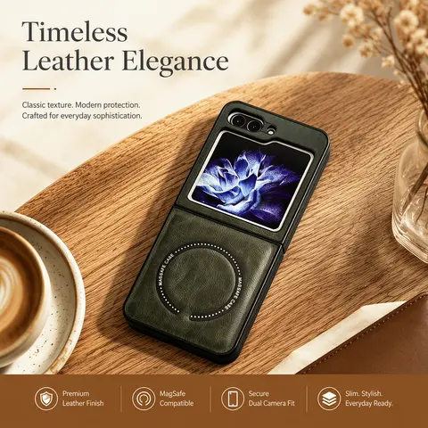 NganGee Luxury Crazy Horse Vintage Leather MagSafe Case - Foldable Phone Accessory with Antislip Grip, Full-Body Shockproof Protection, Wireless Magnetic Charge Support for Samsung Galaxy Z Flip/Z Fold 3-8 & Google Pixel Fold 10 #XYYJFGFSZDCXKBLACK