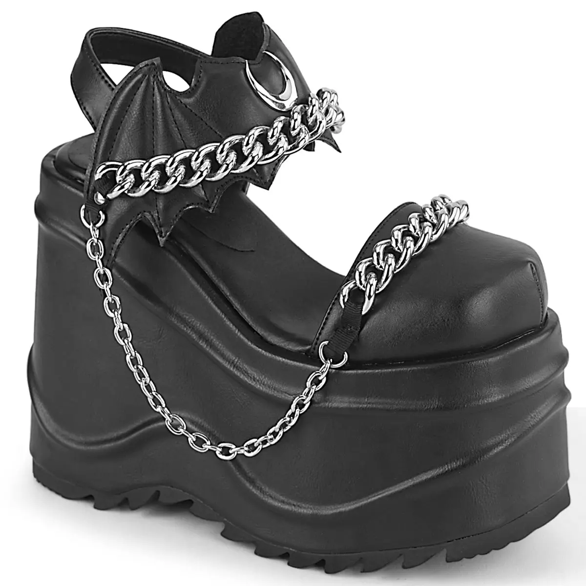 Demonia Wave-20 Black Vegan Leather Sandals Demonia Wave-20 Black Vegan Leather Sandals