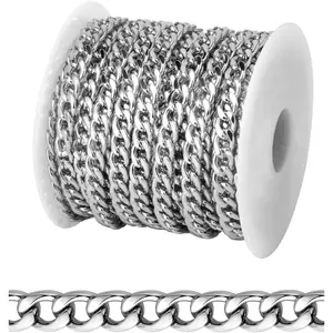 [16.5 FT]  Curb Chains for  Making, 5mm Wide 304 Stainless Steel Cuban Link Chain Roll Bulk for DIY  Making Craft