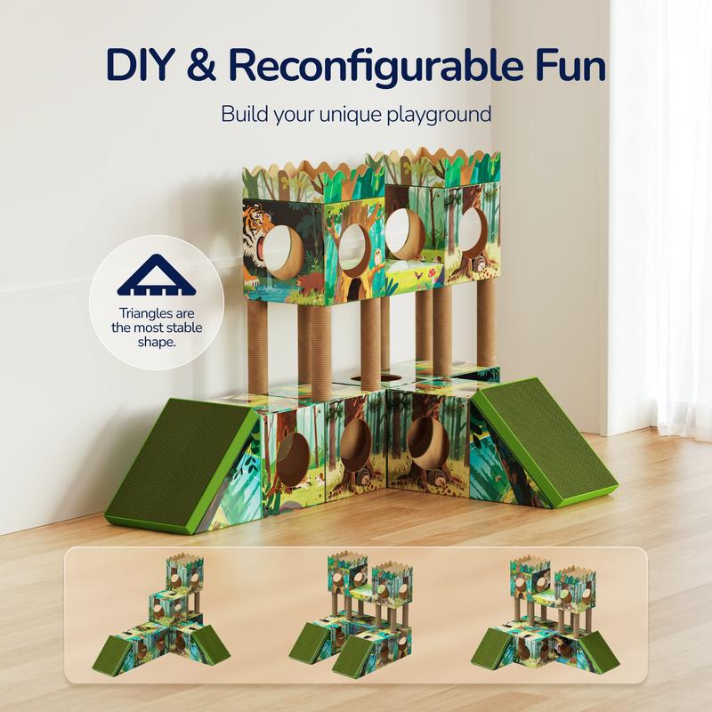 PalNests Cardboard Cat Tree 3-in-1 Multi-Level Tower with Scratching Posts & Tunnel for Kittens & Medium Cats DIY Recyclable