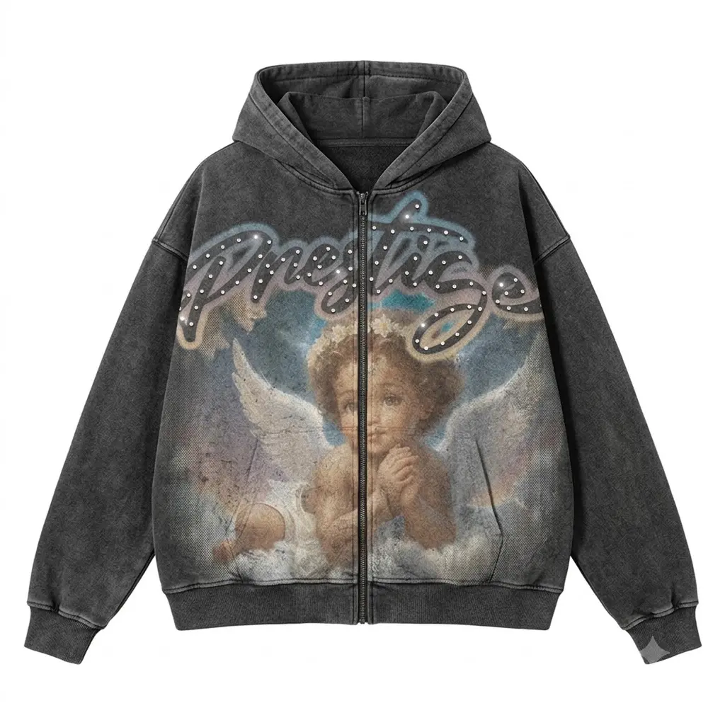 Prestige Angel Graphic Hoodie – Y2K Angelcore Streetwear, Heavenly Inspired Artwork, Trendy Urban Fashion, Edgy Casual Sweatshirt
