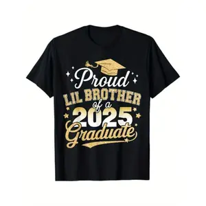 /Proud lil brother class of 2025 graduate senior graduation T-Shirt for Boys Fashion Trend Bottoming Shirt Breathable, Casual Comfortable Top Streetwear Fashion Casual Summer Tee Crew Neck Short Sleeve T-Shirt Best Gift for Boy Girl